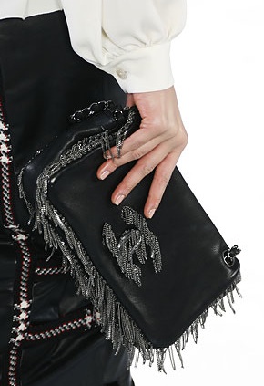 CHANEL chain fringe leather flap bag